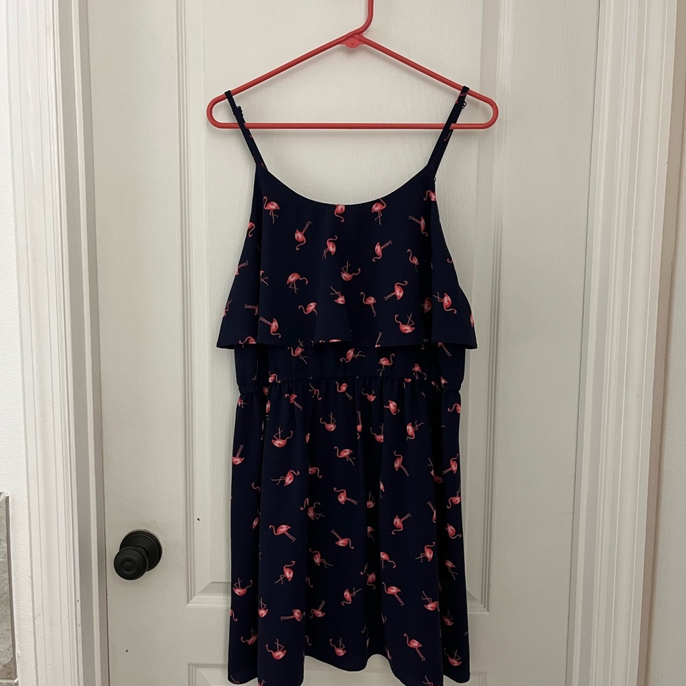 Elle Blue and Pink FlamingoTiered Ruffled Sundress